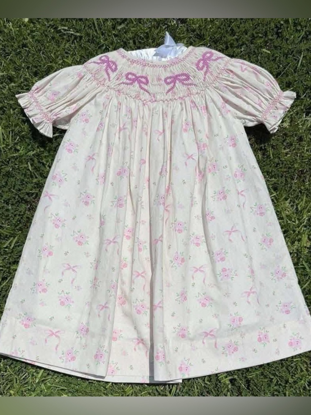 Pink Bow Hand-Smocked Dress